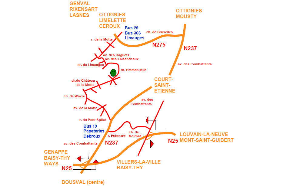 A proximité de Court-Saint-Étienne, Rixensart, Lasnes, Ottignies, Louvain-la-Neuve, Baisy-Thy et Genappe